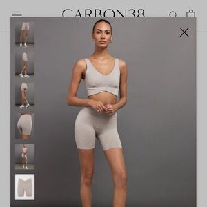 Carbon38 melt biker short and bra. V-waist, super soft, oatmeal color.